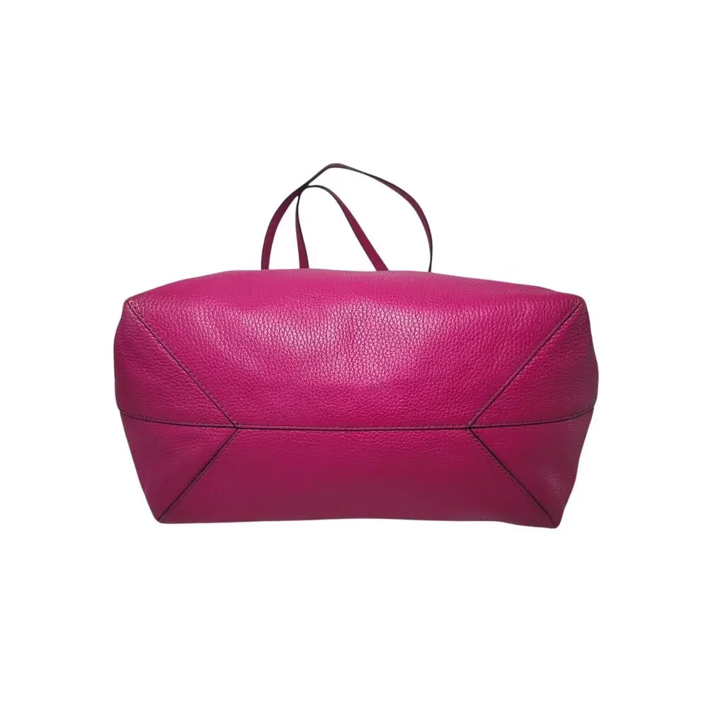 Michael Kors Tote Bag Fuchsia Leather Silver Shoulder Minimalist MK Charm
